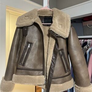 Sanctuary Faux Shearling Coat in Brown and Cream